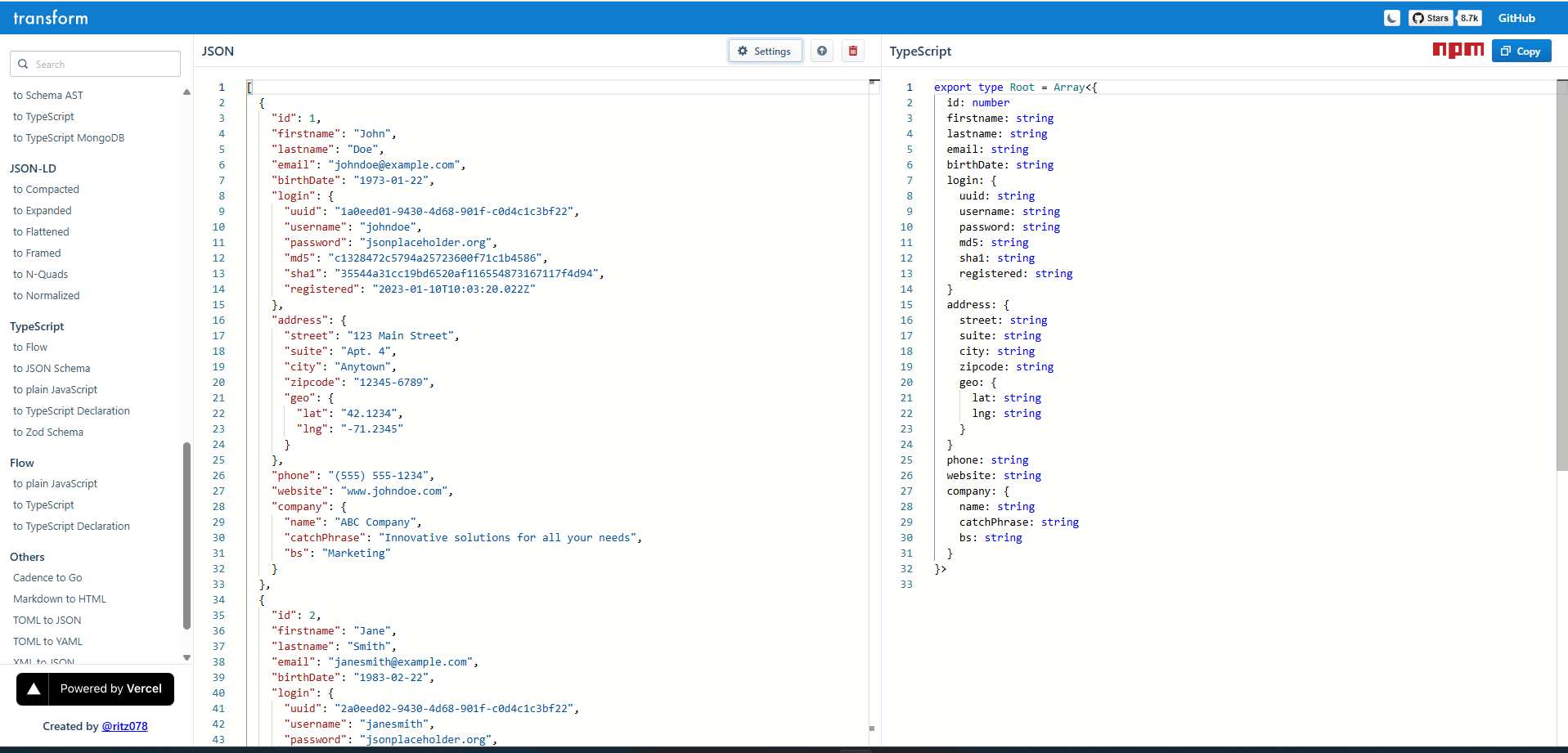 تبدیل سریع JSON به TypeScript — معرفی ابزار transform.tools